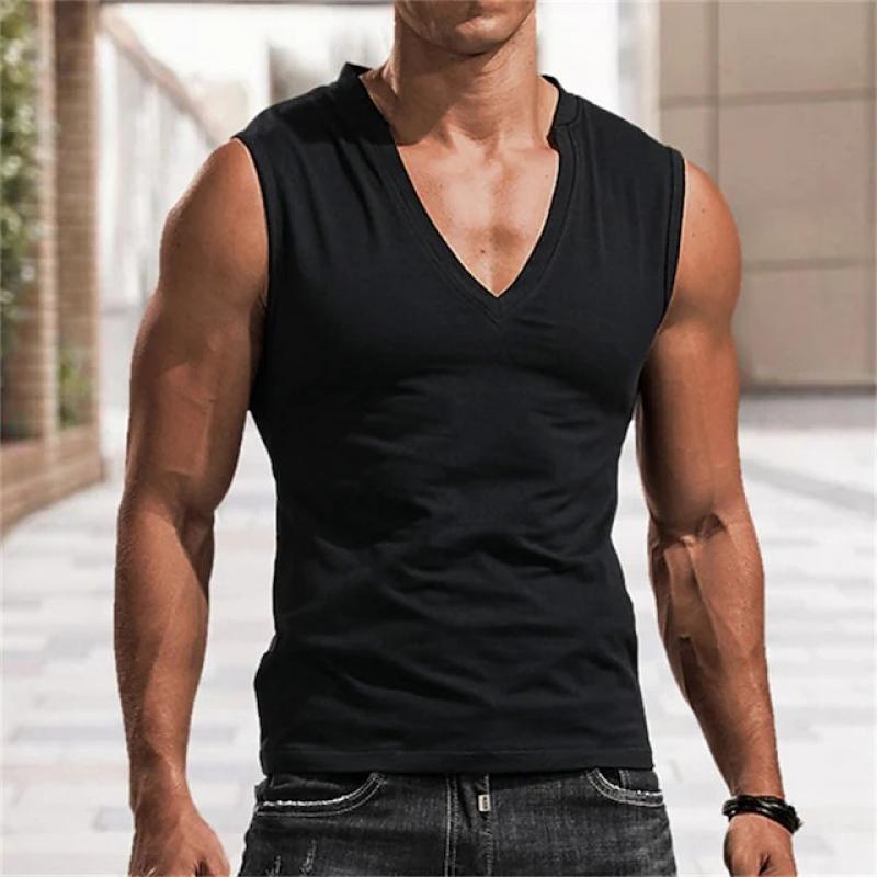 Camiseta sin mangas con cuello en V liso para hombre 29655542Z