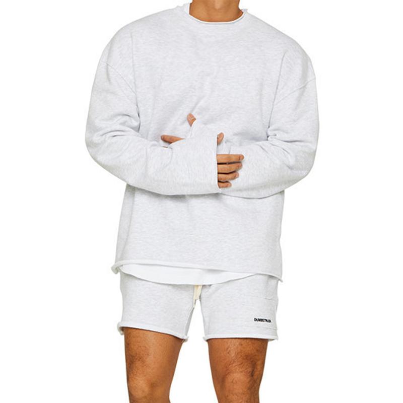 Men's Fashion Solid Color Loose Rolled Sweatshirt Shorts Set 47733694Z