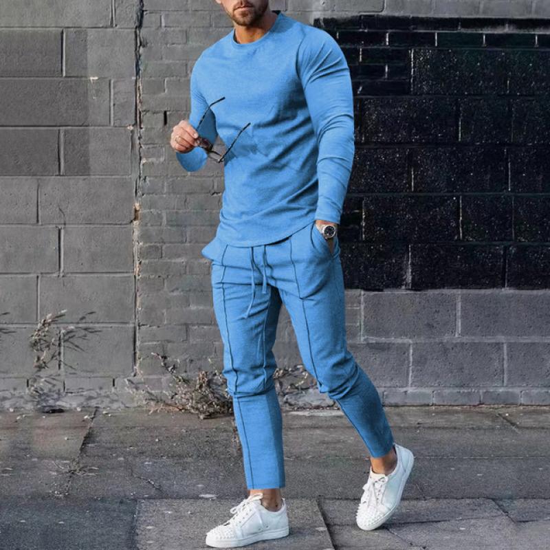 Men's Solid Long Sleeve T-shirt Trousers Sports Set 44156213Z