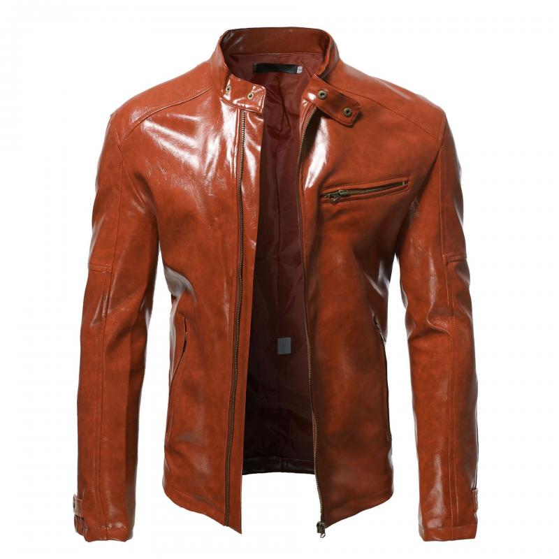 Men's Fashion Stand Collar Punk Biker Leather Jacket 02390117M