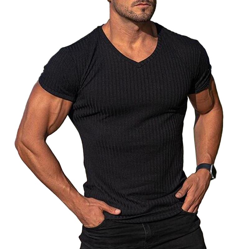 Men's V Neck Short Sleeve Striped T-shirt 10687148Z