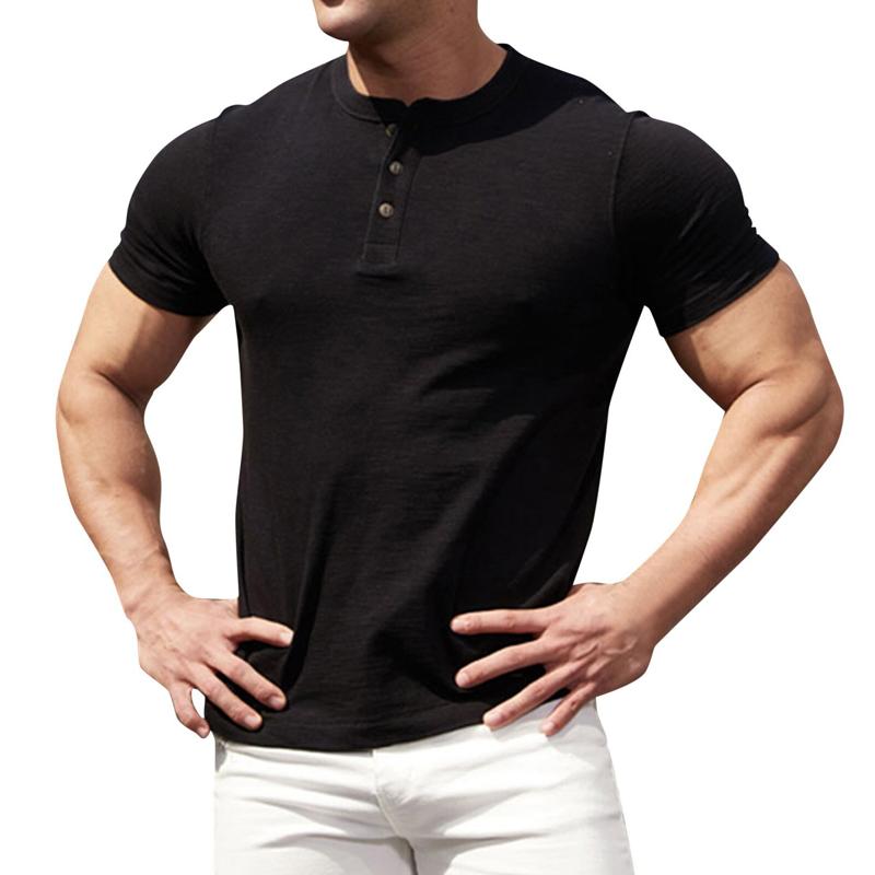 Men's Henley Collar Solid Short Sleeve Solid T-shirt 31601818Z