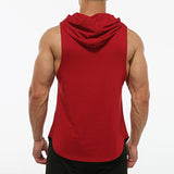 Men's Solid Hooded Sleeveless Curved Hem Sports Tank Top 32545264Z