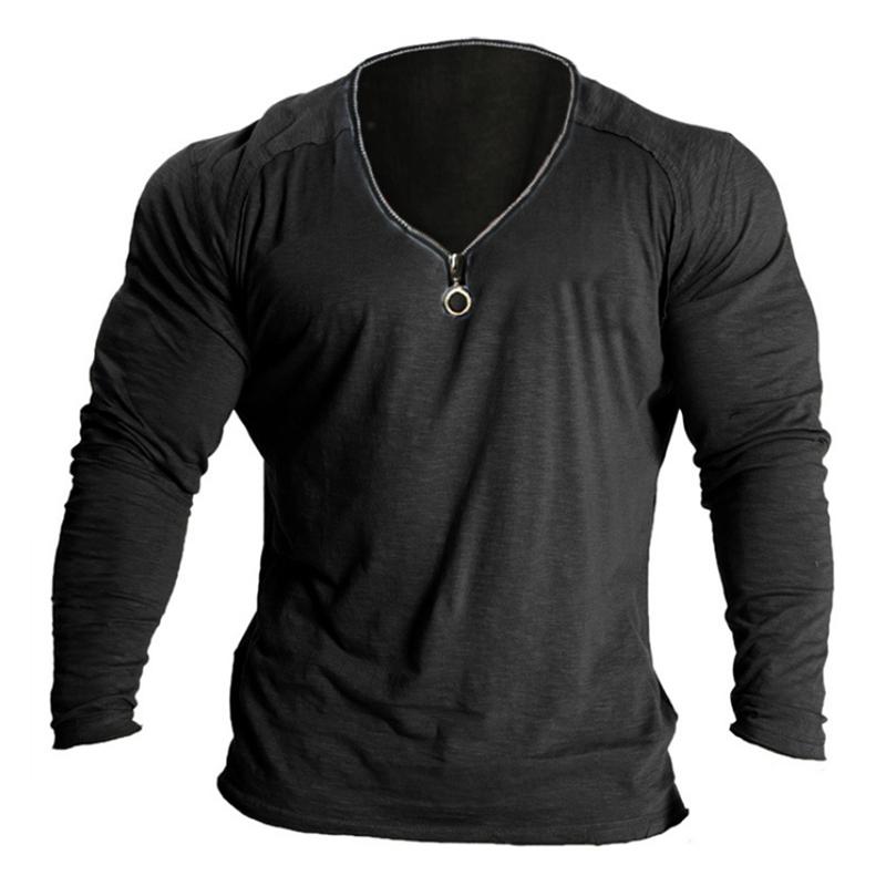 Men's Zipper V Neck Raglan Sleeve T-shirt 33055063Z
