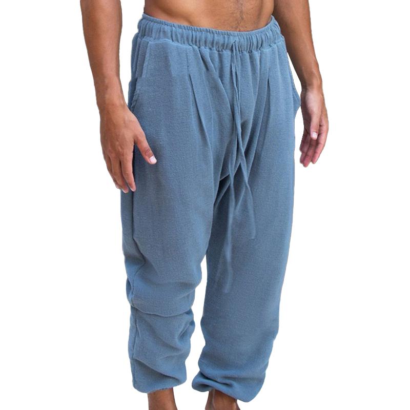 Men's Loose Linen Elastic Waist Casual Trousers 11837555Z