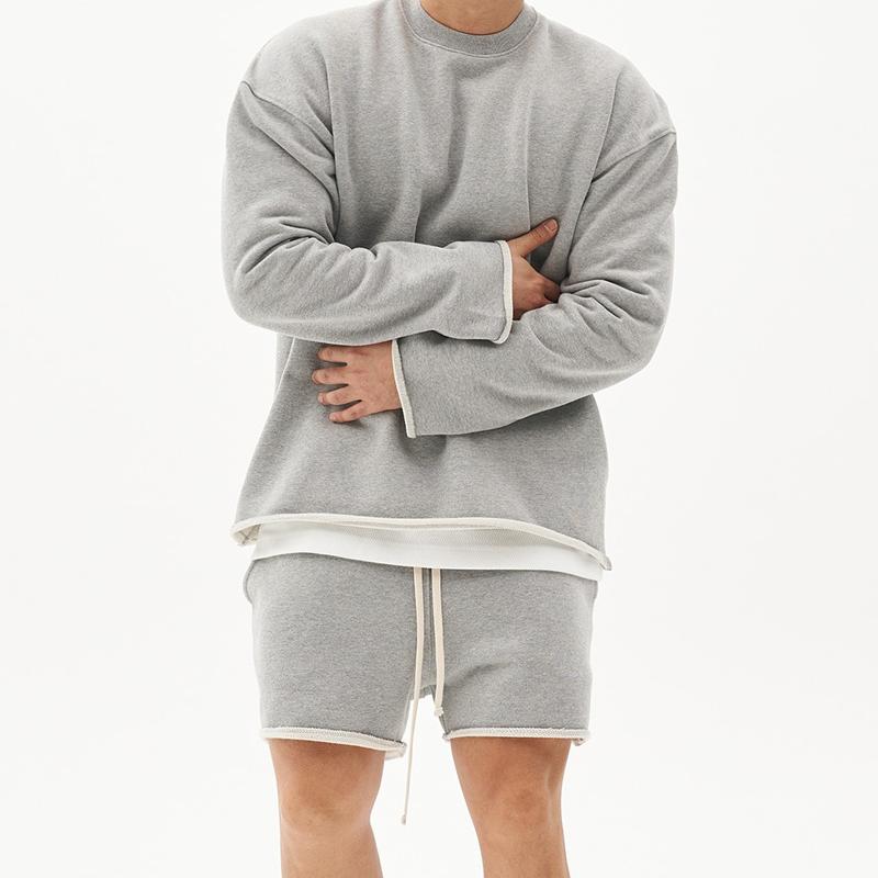 Herremote ensfarget løs rullet sweatshirt shortssett 80927036Z