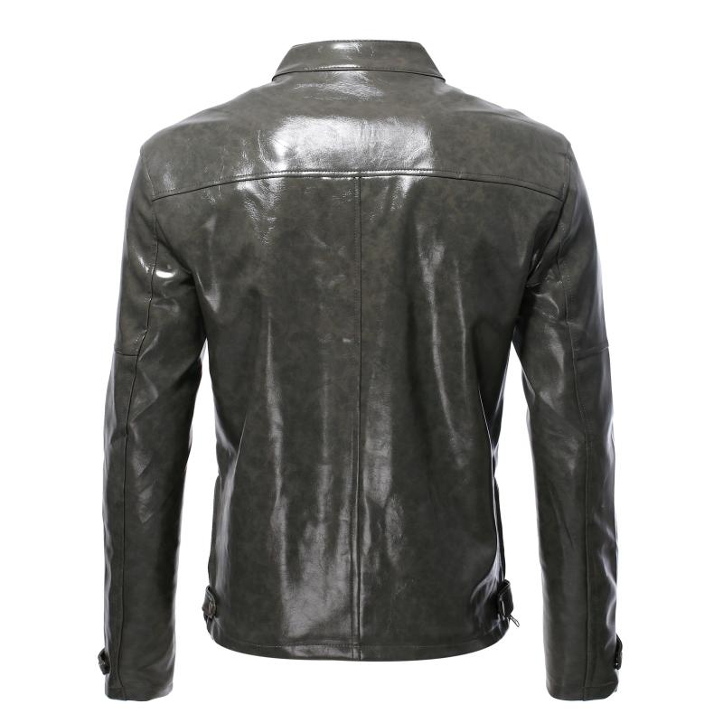 Men's Fashion Stand Collar Punk Biker Leather Jacket 02390117M