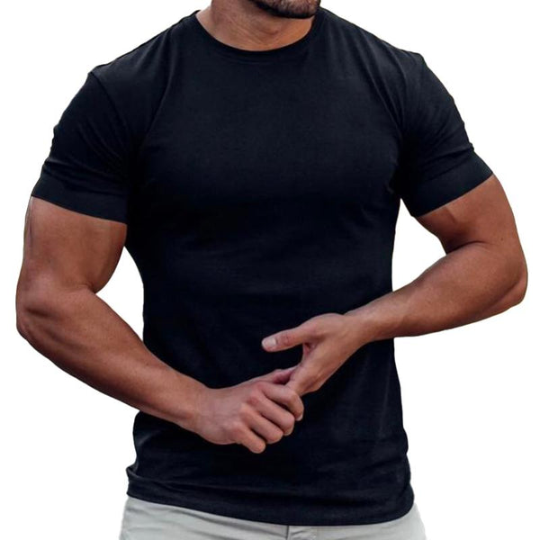Men's Solid Round Neck Short Sleeve Sports Fitness T-shirt 15114842Z