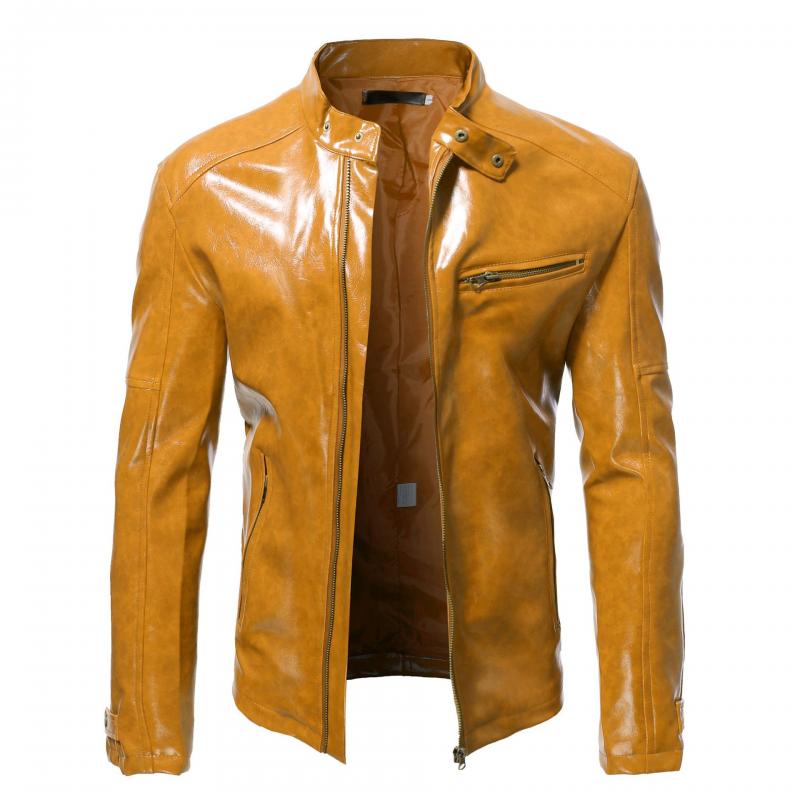 Men's Fashion Stand Collar Punk Biker Leather Jacket 02390117M