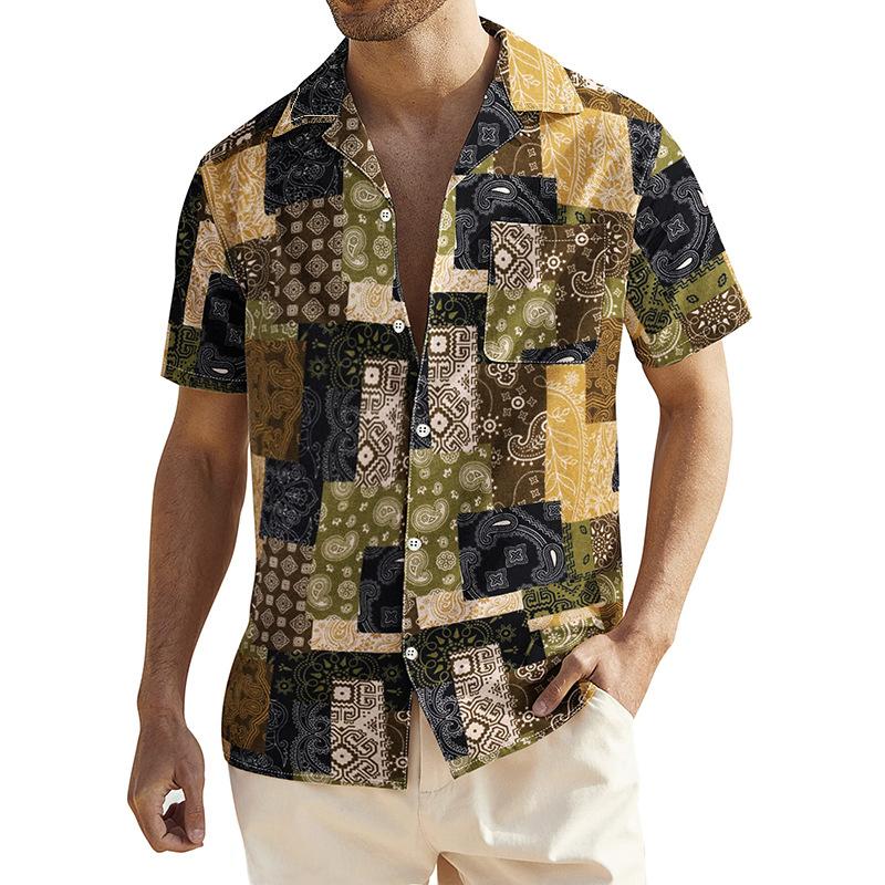 Men's Paisley Color Block Print Shirt 31628607Z
