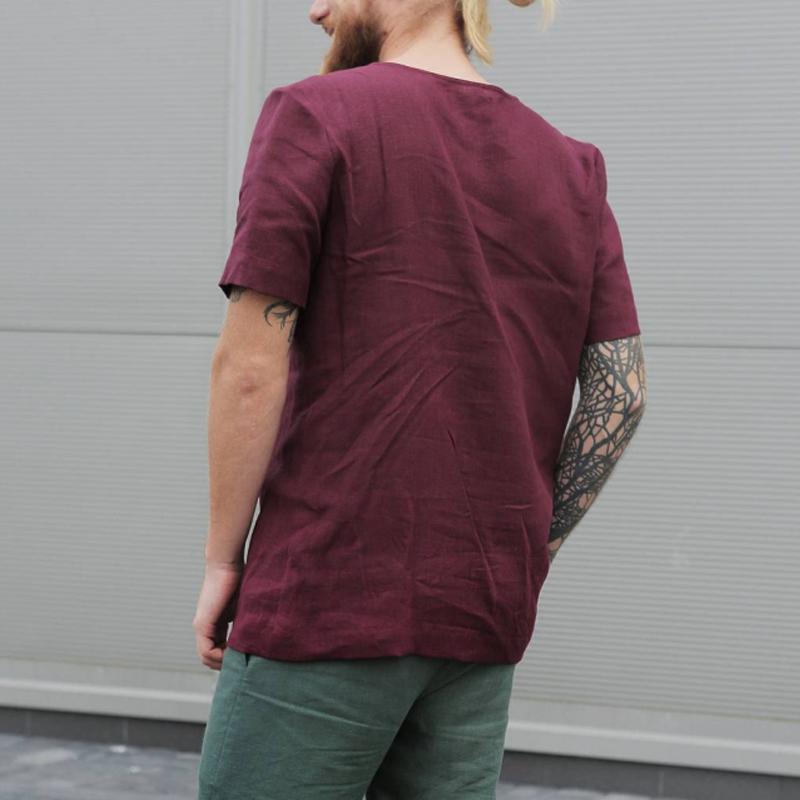 Camiseta de lino y algodón con cuello redondo para hombre 00643051Z