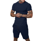 Men's Casual Solid Short Sleeve T-shirt Shorts Set 21148747Z