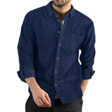 Men's Lapel Solid Color Casual Corduroy Shirt 88079163Z