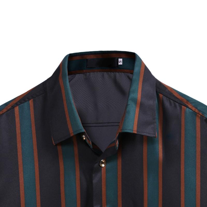 Men's Lapel Striped Long Sleeve Shirt 62840408Z