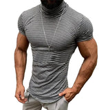 Men's High Collar Striped Short Sleeve T-shirt 88365376Z
