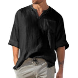 Men's Casual V-neck Loose Long-sleeved Shirt 22610547M