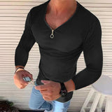 Men's V Neck Long Sleeve Solid Color T-shirt 96560161Z