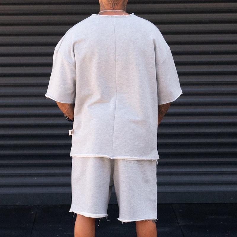 Men's Solid Loose Short Sleeve Rolled T-shirt Shorts Set 79449416Z