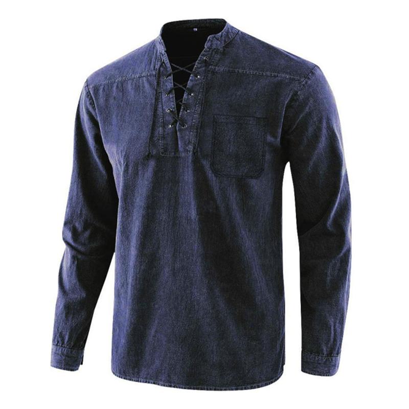 Men's Drawstring Collar Long Sleeve Shirt 86656060Z
