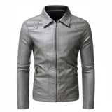 Men's Lapel Biker Leather Jacket 55218770Z