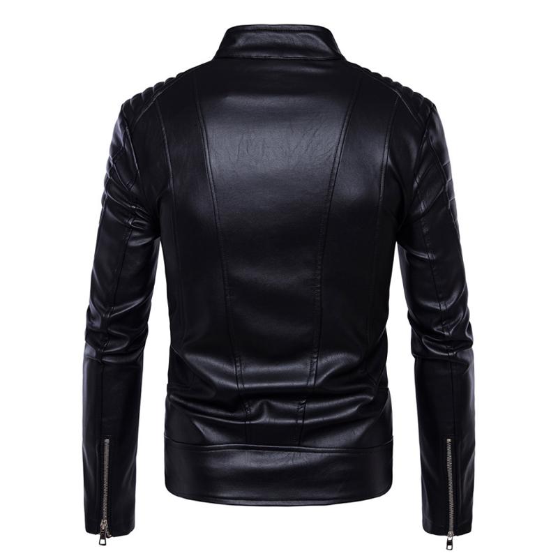 Men's Stand Collar Zipper Decor Biker Leather Jacket 74950558Z