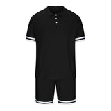 Men's Colorblock Striped Cuff Short Sleeve Polo Shirt Shorts Set 02905193Z