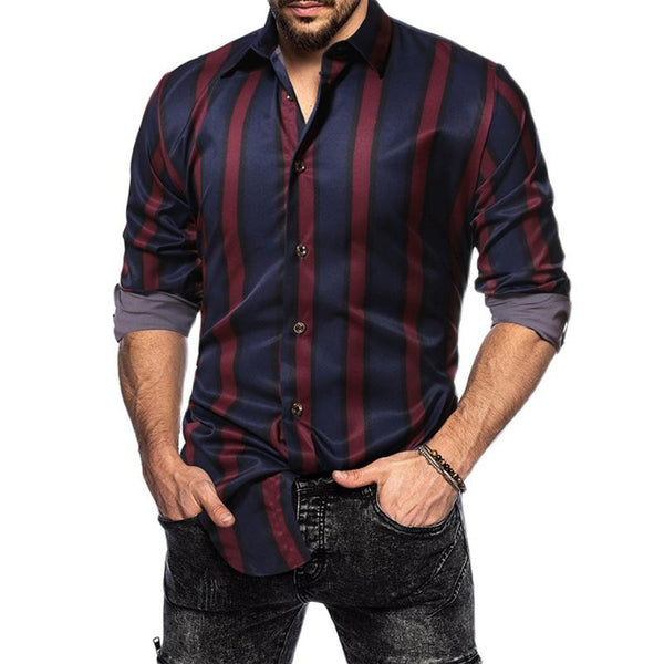 Men's Lapel Striped Long Sleeve Shirt 62840408Z