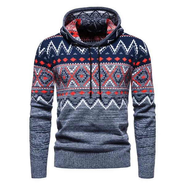 Men's Ethnic Jacquard Pullover Hooded Sweater 77859961M