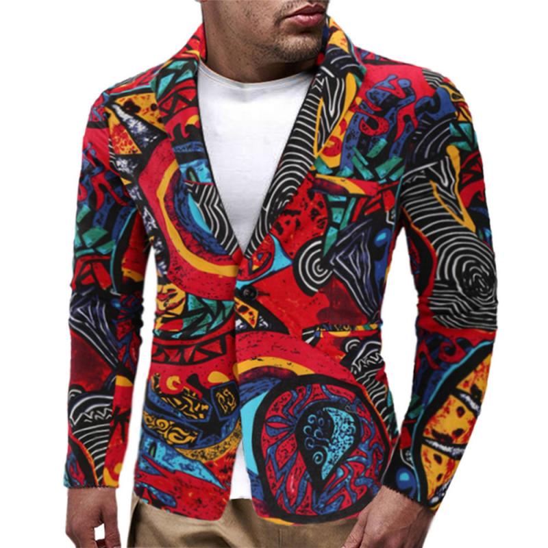 Men's Vintage Ethnic Print Lapel Blazer 81540555M