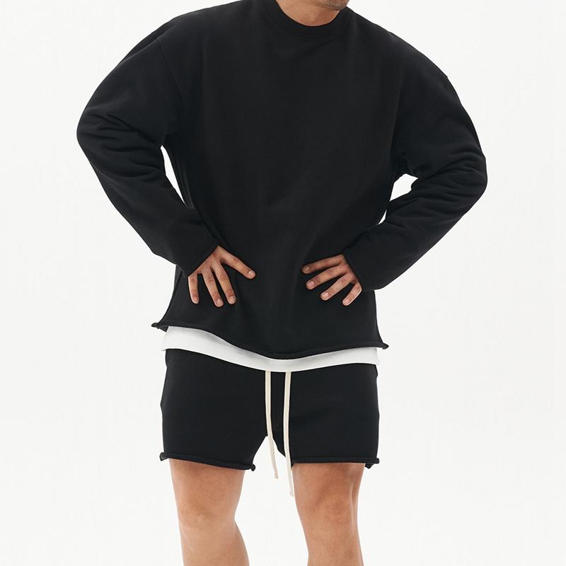 Men's Fashion Solid Color Loose Rolled Sweatshirt Shorts Set 80927036Z