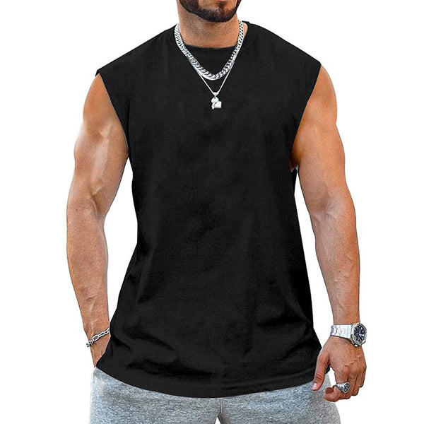 Men's Solid Round Neck Sleeveless Sports Fitness Tank Top 77712235Z