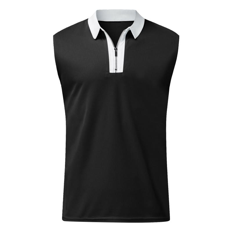 Men's Lapel Collar Contrast Sleeveless Polo Shirt 64017169M