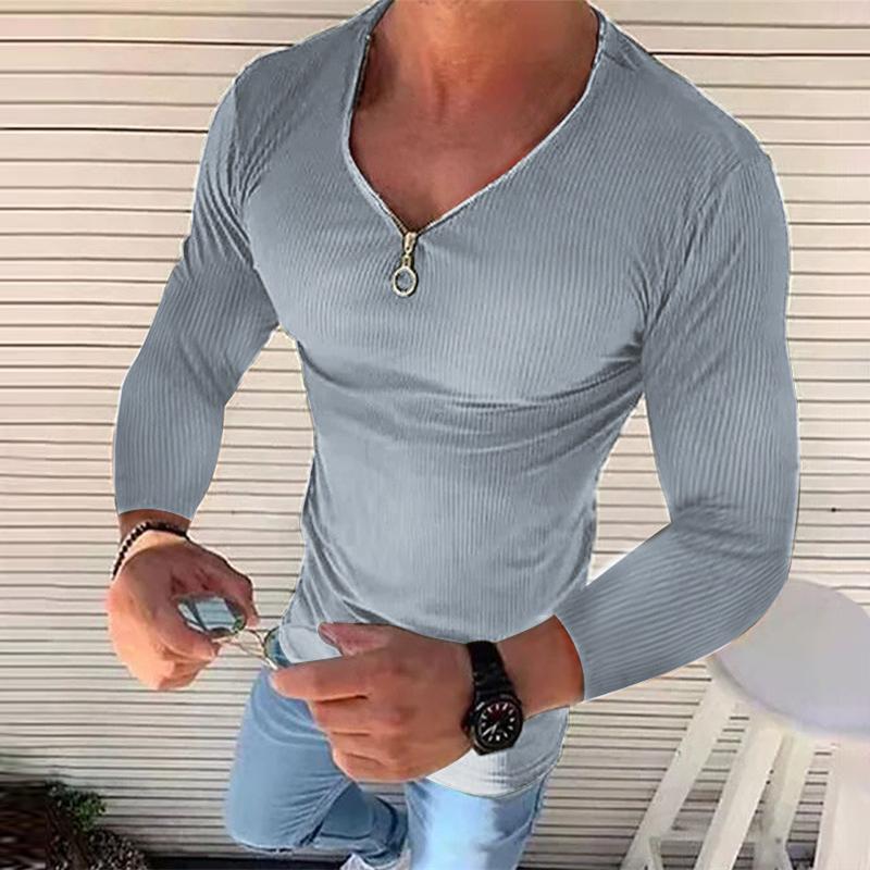 Men's V Neck Long Sleeve Solid Color T-shirt 96560161Z