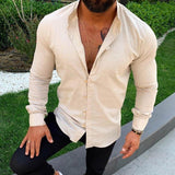 Men's Stand Collar Solid Color Cotton Linen Shirt 57173738Z