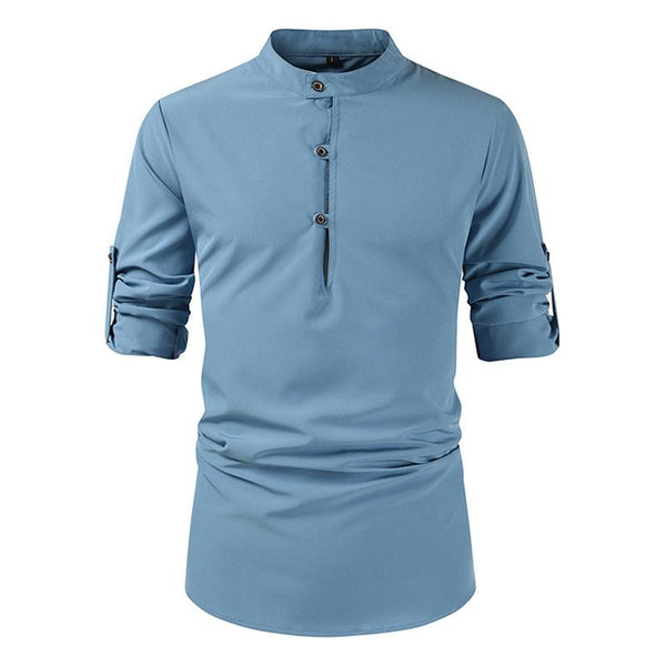 Men's Stand Collar Long Sleeve Shirt 24413683Z