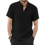 Men's Henley Collar Pocket Short Sleeve Shirt 11861756Z