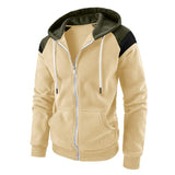 Men's Casual Color Block Hooded Long Sleeve Zippered Sport Jacket 58012589M