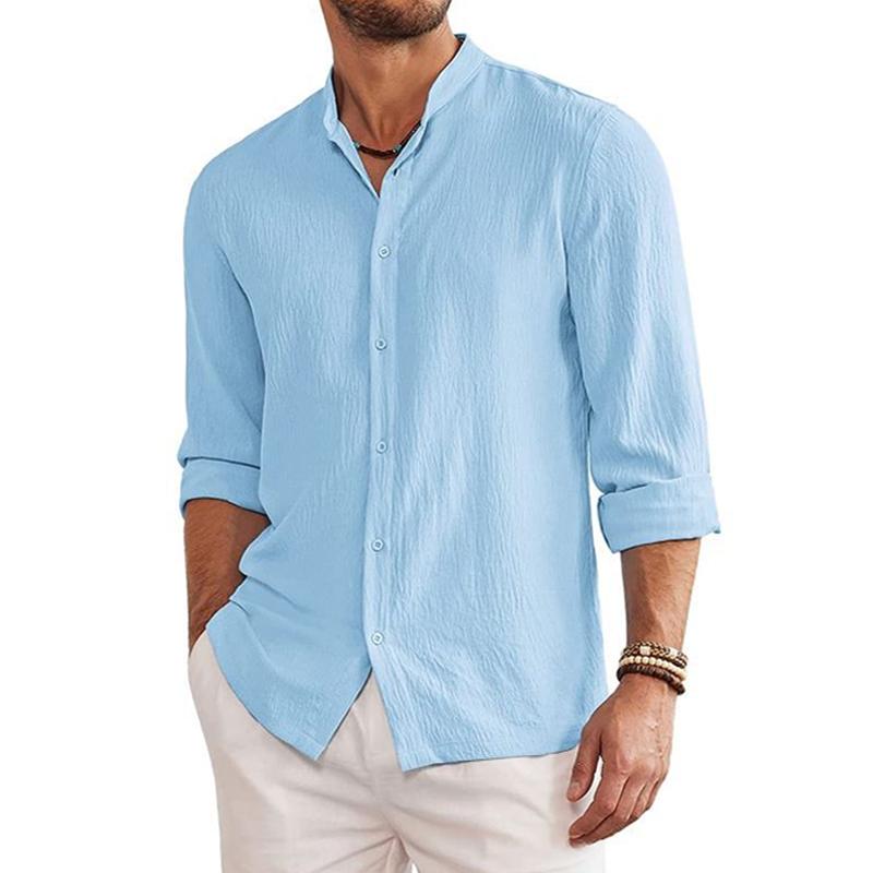 Men's Stand Collar Loose Long Sleeve Shirt 71422304Z