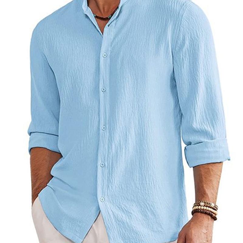 Men's Stand Collar Loose Long Sleeve Shirt 71422304Z