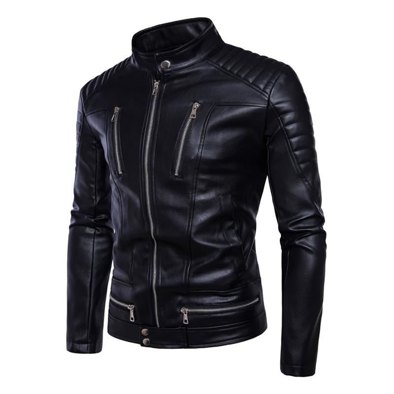 Men's Stand Collar Zipper Decor Biker Leather Jacket 74950558Z