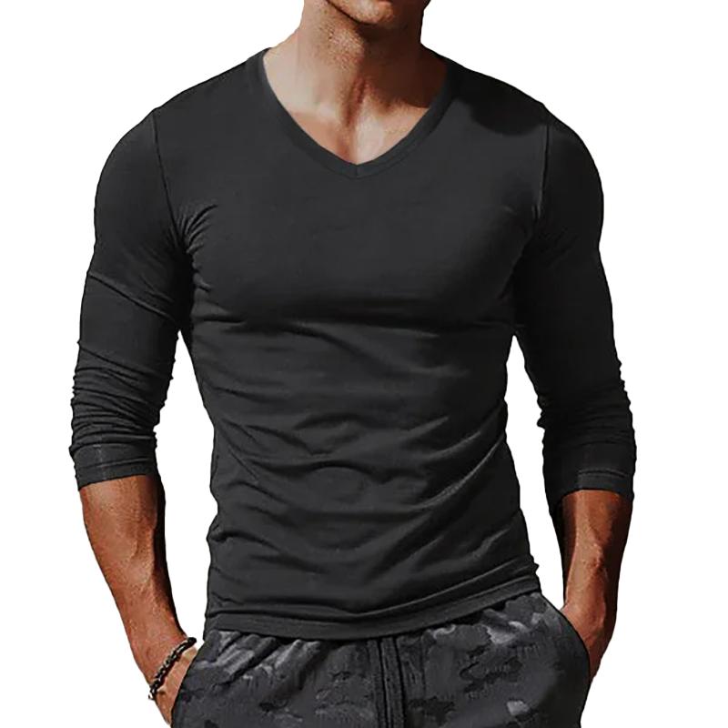 Men's Casual Bottoming Shirt V-Neck Long Sleeve T-Shirt 36952230Z