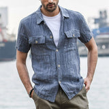 Men's Loose Lapel Short Sleeve Linen Shirt 57509555Z