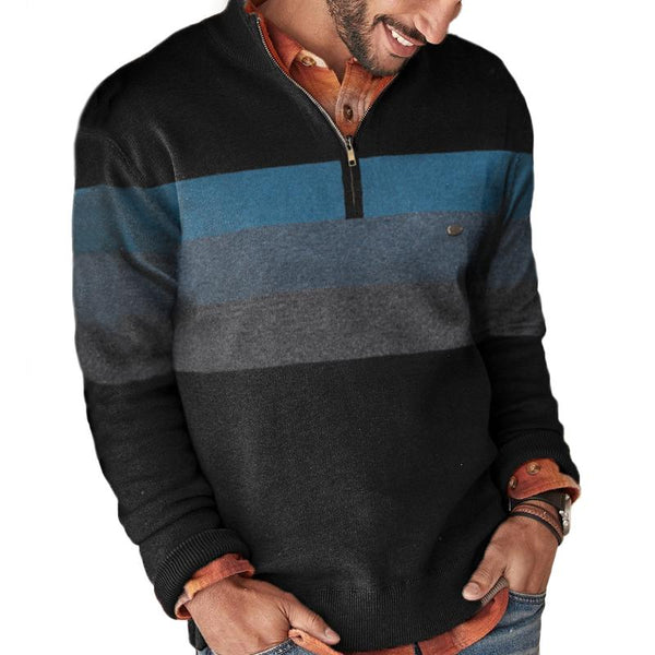 Men's Zip Collar Colorblock Stripes Slim Sweater 79445190Z