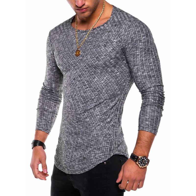 Men's Round Neck Curved Hem Long Sleeve T-shirt 34220425Z