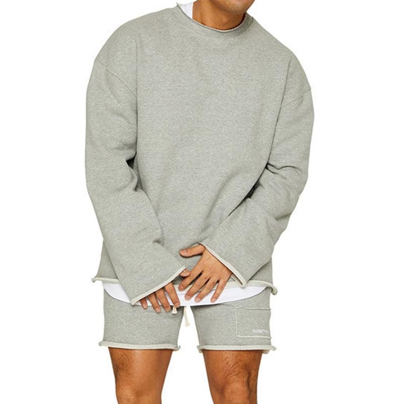 Men's Fashion Solid Color Loose Rolled Sweatshirt Shorts Set 47733694Z