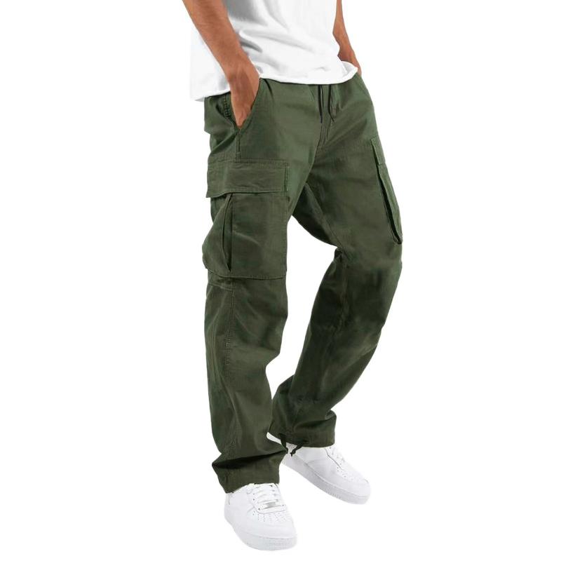 Pantalones cargo casuales con múltiples bolsillos y cordón para hombre 97400513M