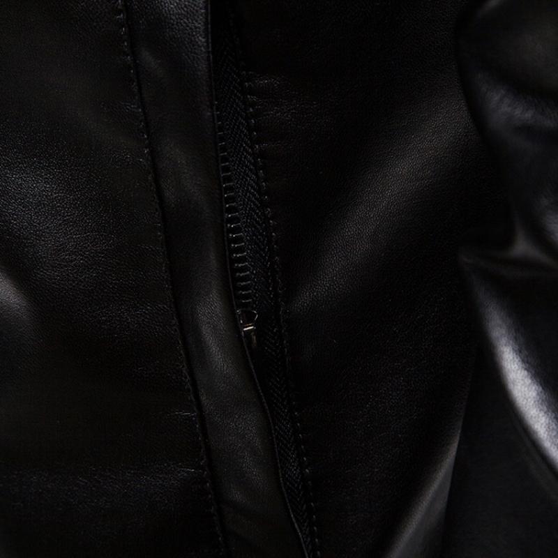 Giacca da motociclista in pelle con colletto alto sottile vintage da uomo 91771623M