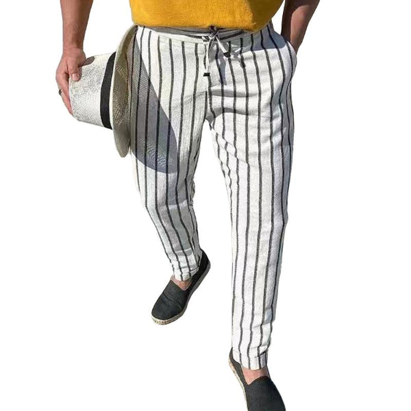 Men's Striped Cotton Linen Casual Trousers 67950882Z