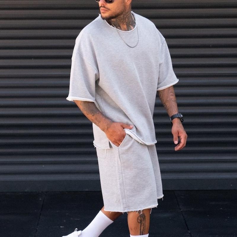 Men's Solid Loose Short Sleeve Rolled T-shirt Shorts Set 79449416Z