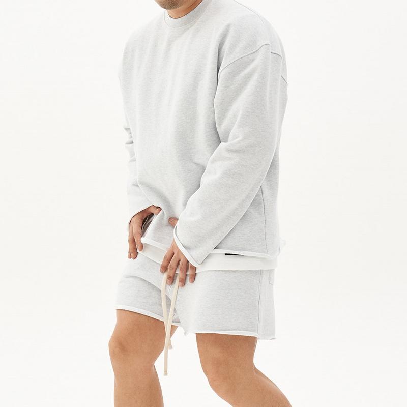 Herremote ensfarget løs rullet sweatshirt shortssett 80927036Z